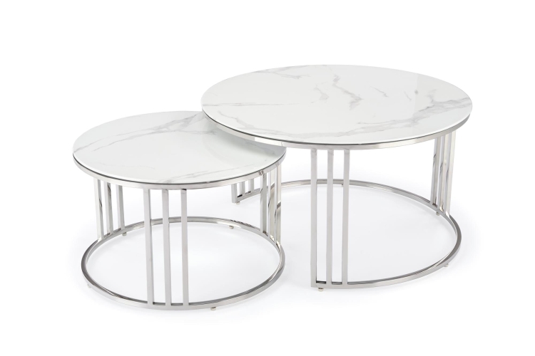 MERCURY 2 zestaw 2 ław, stelaż - srebrny, szkło - biały marmur (1p=1szt)