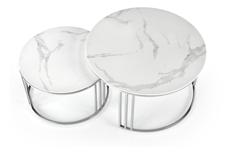 MERCURY 2 zestaw 2 ław, stelaż - srebrny, szkło - biały marmur (1p=1szt)