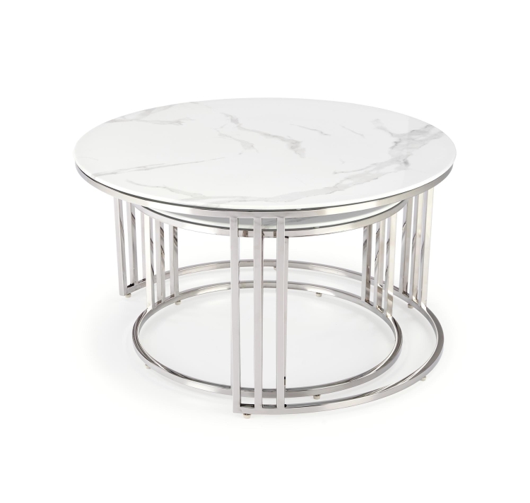 MERCURY 2 zestaw 2 ław, stelaż - srebrny, szkło - biały marmur (1p=1szt)