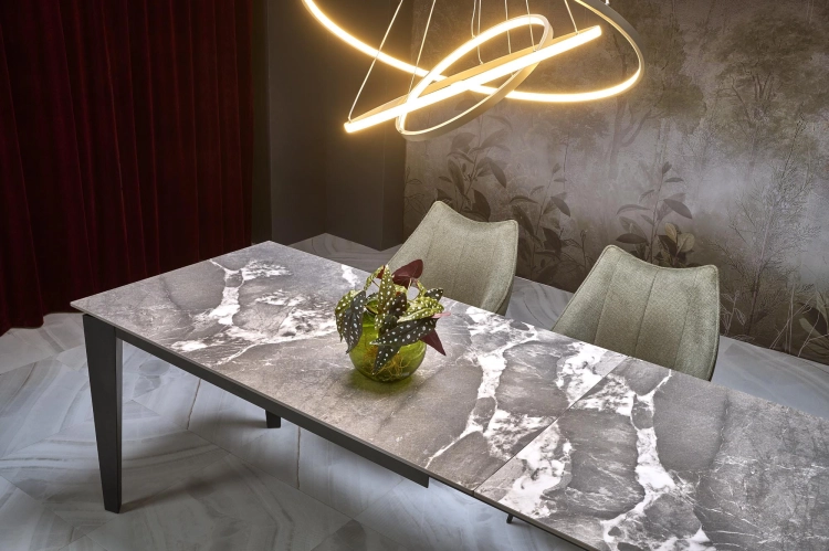 FELIX stół rozkładany, blat - popielaty marmur, nogi - czarny (2p=1szt)