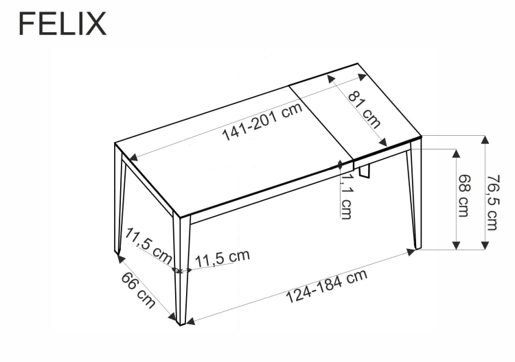FELIX stół rozkładany, blat - popielaty marmur, nogi - czarny (2p=1szt)